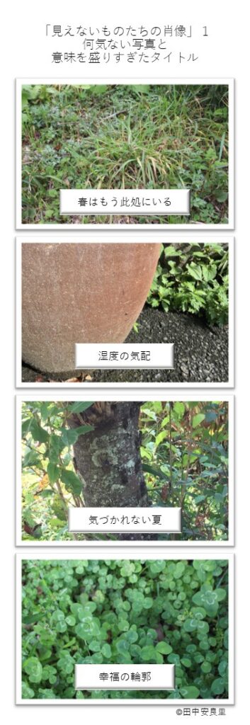 「春はもう此処にいる」 「湿度の気配」 「気づかれない夏」 「幸福の輪郭」