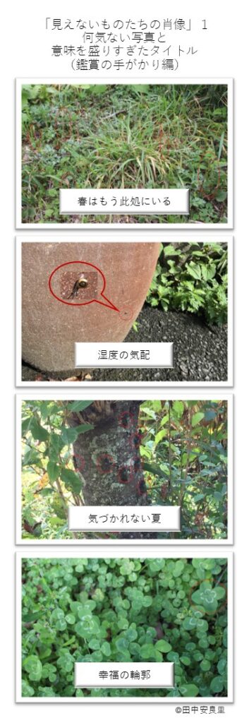 「春はもう此処にいる」 「湿度の気配」 「気づかれない夏」 「幸福の輪郭」